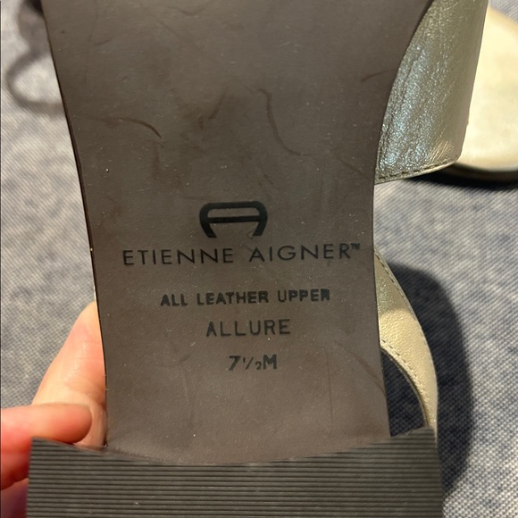 Etienne Aigner Allure Leather Block Heel Sandals 7.5 tan/champagne - Picture 5 of 6